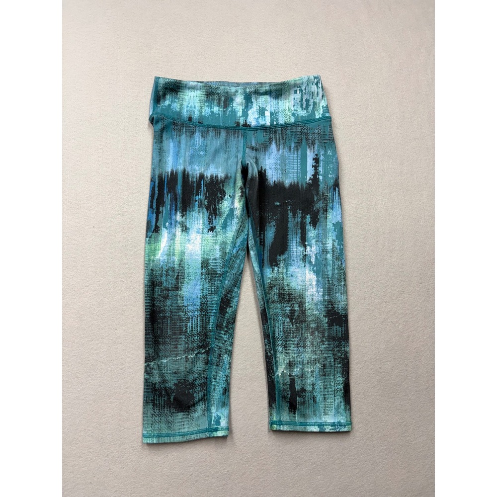 Alo Yoga Leggings Womens XS Teal Blue Abstract Print Capri Cropped Athletic Pant